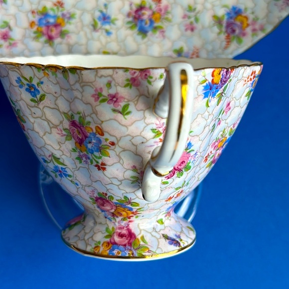 VTG Hammersley & Co England Teacup & Saucer 1940’s Pink Rose Floral CHINTZ 2348 - Picture 6 of 14